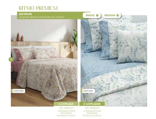 Juego de sabanas línea RITMO PREMIUM ALCOYANA· Estampadas c/embozo y vivo.