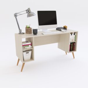 ESCRITORIO 4 ESTANTES PATAS DE MADERA MACIZA DL891