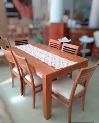Mesa ERGO de madera GRAVILEA 160X90 cm. + 6 silla RENATA de PARAISO