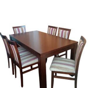 Mesa de CEDRO color nogal 160CM + 6 sillas María de pino estampadas *nuestra marca* Daniel