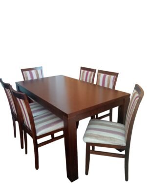 Mesa de CEDRO color nogal 160CM + 6 sillas María de pino estampadas *nuestra marca* Daniel