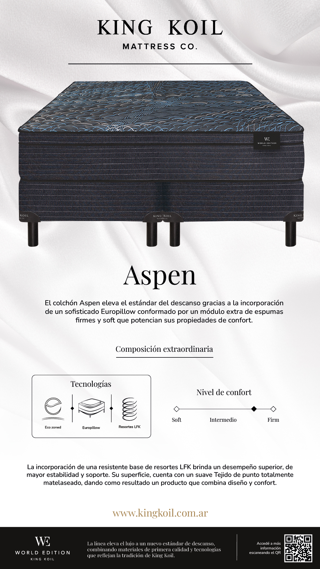 Colchón ASPEN resorte KING KOIL europillow + sommier DANIEL - Imagen 4