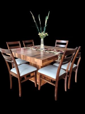 Mesa de ALGARROBO 120X120 *pata central*+ 6 sillas VICTORIA de PARAISO de Nuestra Marca DANIEL