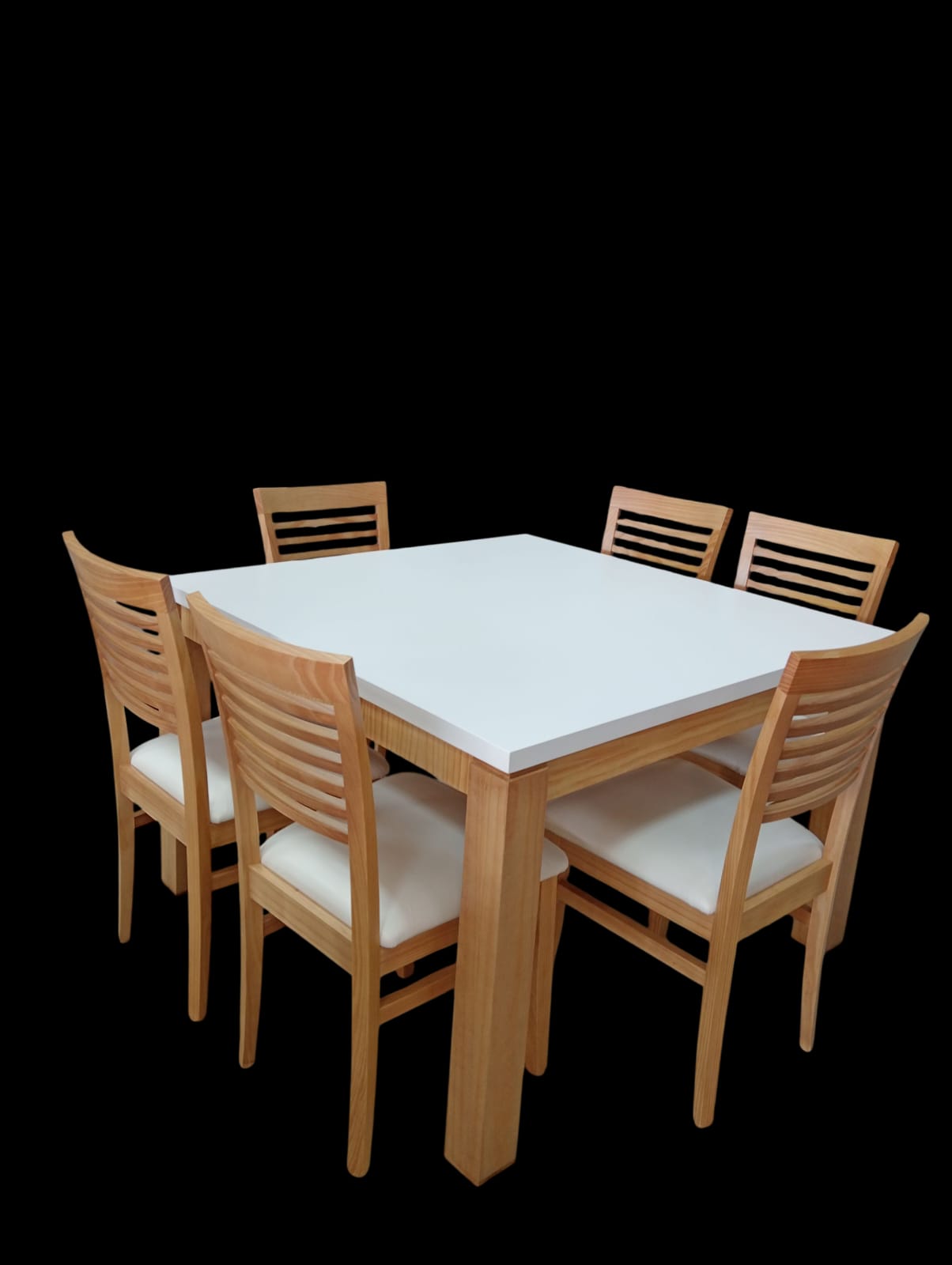 Mesa de 120x120 PINO CLEAR combinada + 6 sillas EMILIA PINO CLEAR nuestra marca DANIEL